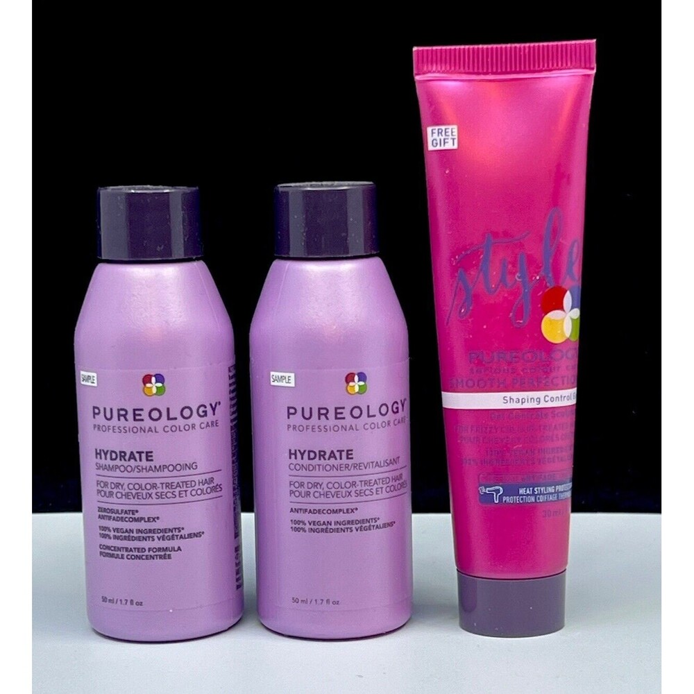 PUREOLOGY HYDRATE Shampoo & Conditioner + STYLE Smooth Perfection 3pc Travel Set